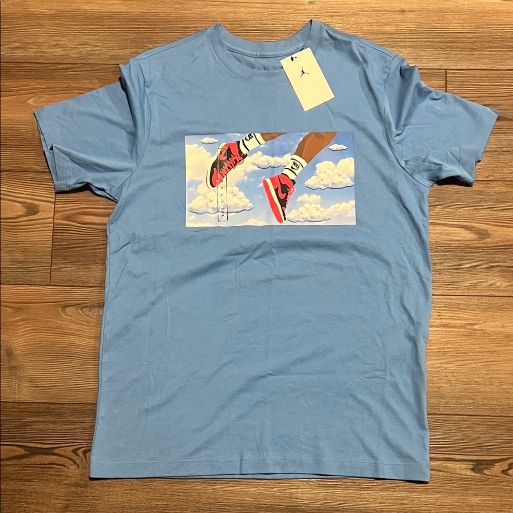 Jordan Sky Blue Graphic Tee with Red Accents // Size : Medium